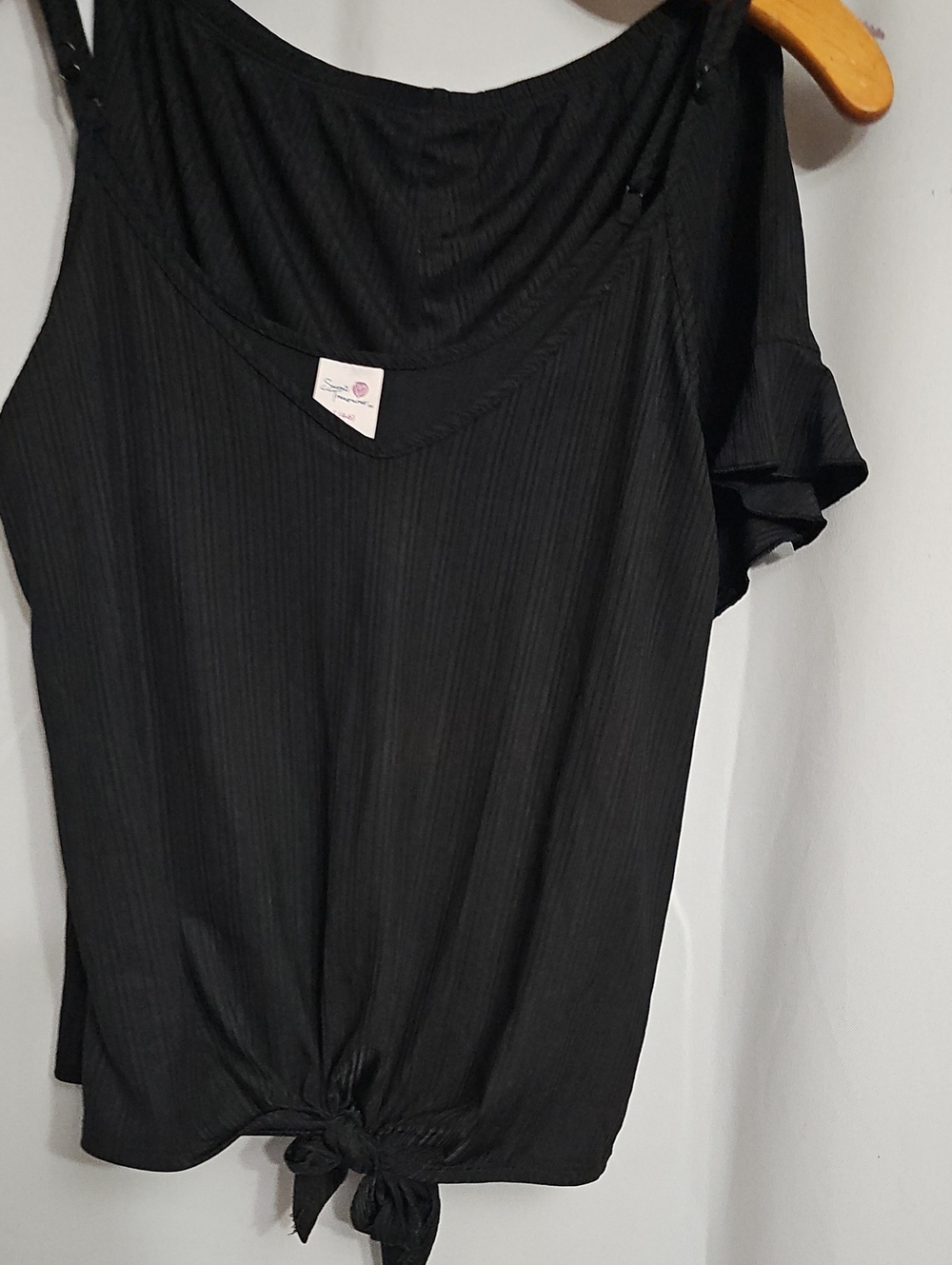 Secret Treasures Knotted Cami Set Scoop Neck front tie Small 4-6 Black Soot New - Picture 14 of 14